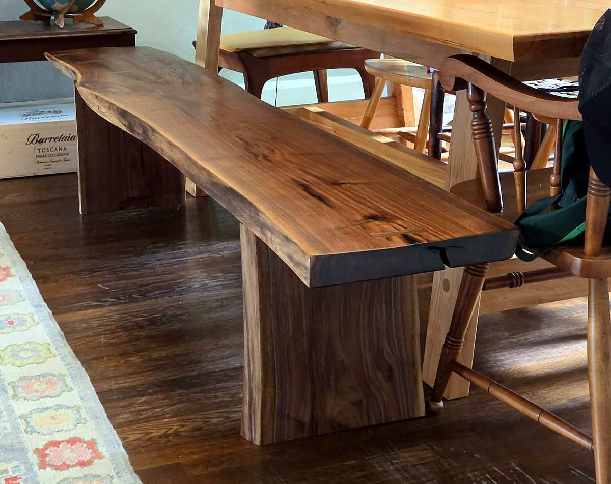 Live-edge walnut bench
